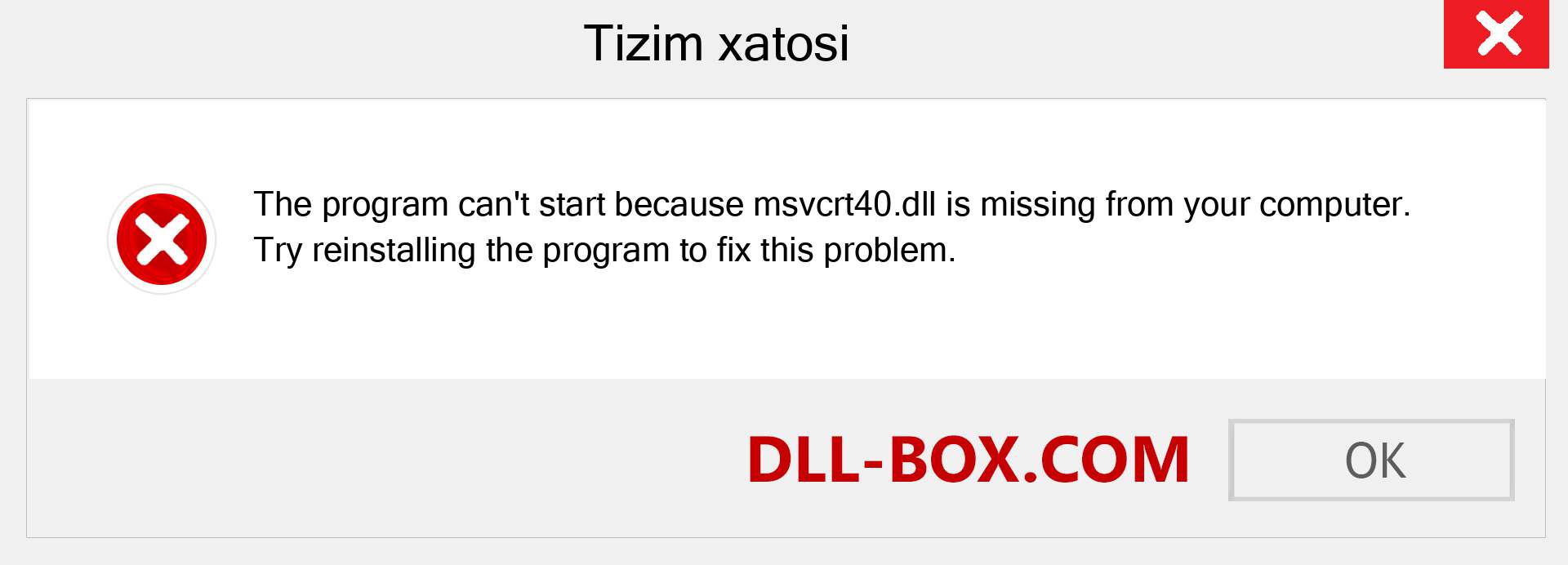 msvcrt40.dll fayli yo'qolganmi?. Windows 7, 8, 10 uchun yuklab olish - Windowsda msvcrt40 dll etishmayotgan xatoni tuzating, rasmlar, rasmlar